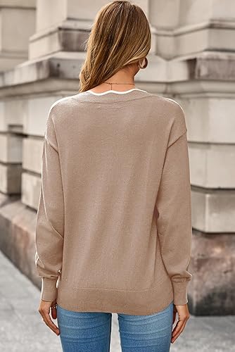 Women's Sweaters Casual V Neck Long Sleeve Lightweight Sweaters Loose Solid Tops Pullover Sweater