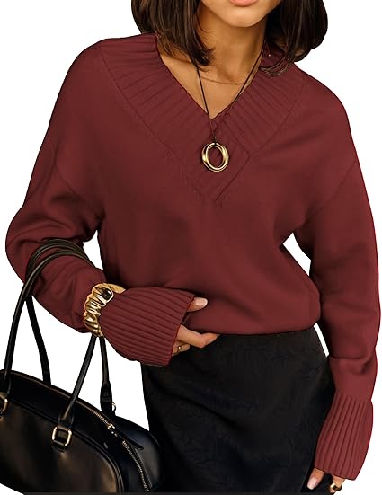 Long Sleeve V Neck Sweaters 2025 Fall Casual Classic Soft Loose Fit Basic Pullover Jumper Top Winter Old Money