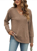 Womens Sweaters Long Sleeve V Neck Shirts Loose Casual Fashion Tops